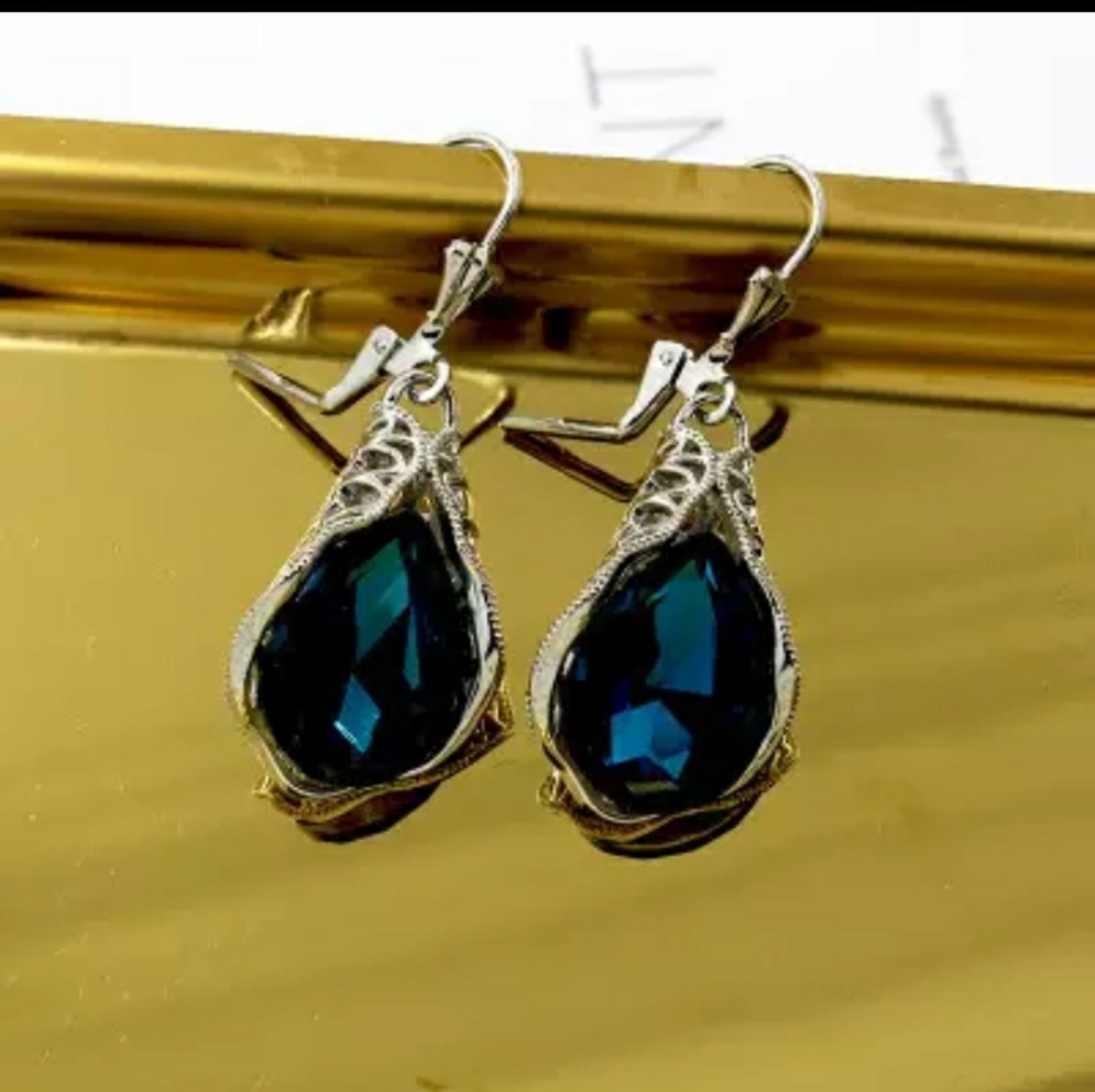 Silver Blue Boho Earrings - Picture 2 of 5